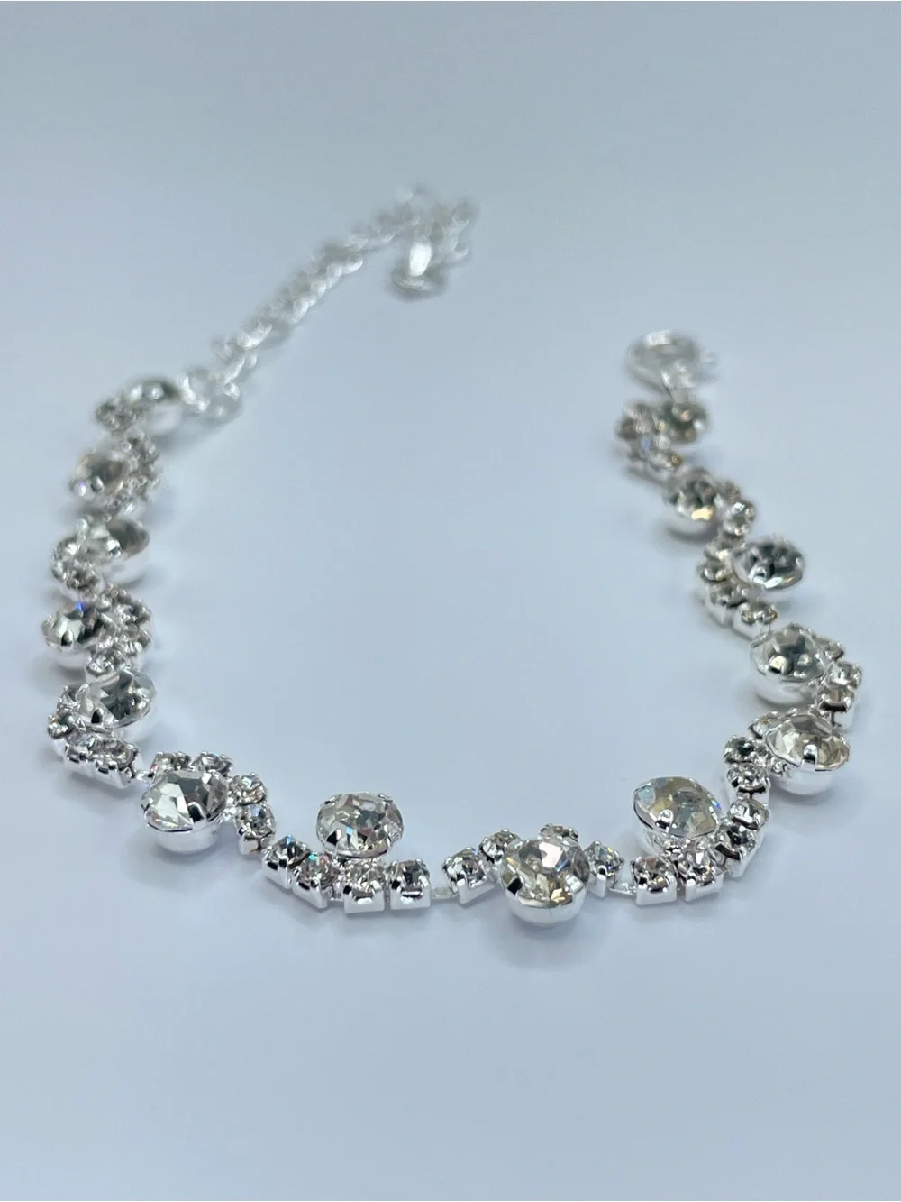 Silver Diamond White Crystal Tennis Bracelet Bridal Glam Elegant Bracelet